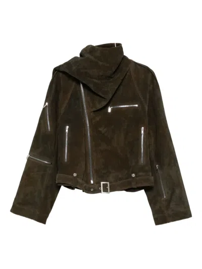 Rick Owens Asymmetric Biker Jacket In Brown