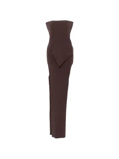 Rick Owens Asymmetric Bustier Dress In Brown