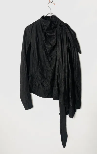 Pre-owned Rick Owens Asymmetric Crack Leather Jacket In Black