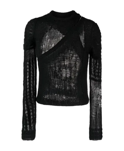 Rick Owens Asymmetric Distressed-knit Jumper In Black