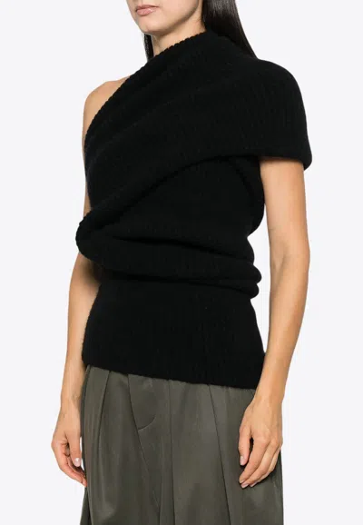 Rick Owens Asymmetric Draped Knitted Top In Black