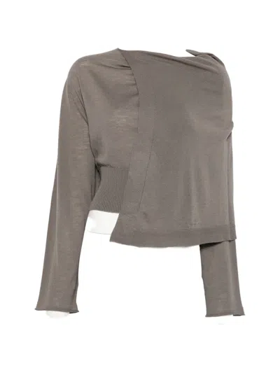 Rick Owens Asymmetric Draped Sweater In Gray