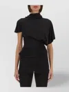 Rick Owens Asymmetric Draped Waist High Neckline Short Sleeves In Black