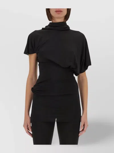 Rick Owens Asymmetric Draped Waist High Neckline Short Sleeves In Black
