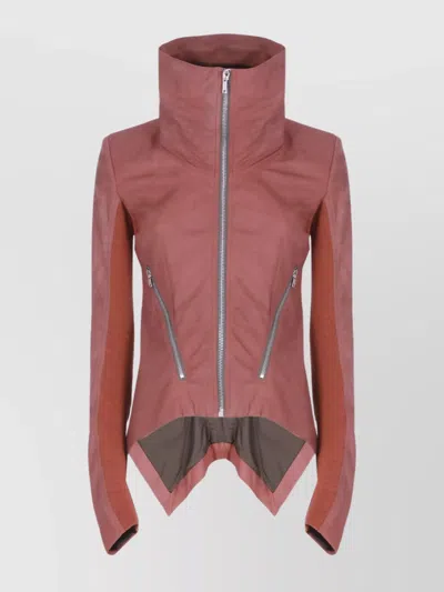 RICK OWENS ASYMMETRIC HEM LEATHER JACKET POCKETS