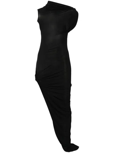 Rick Owens Asymmetric Jersey Maxi Dress In Black