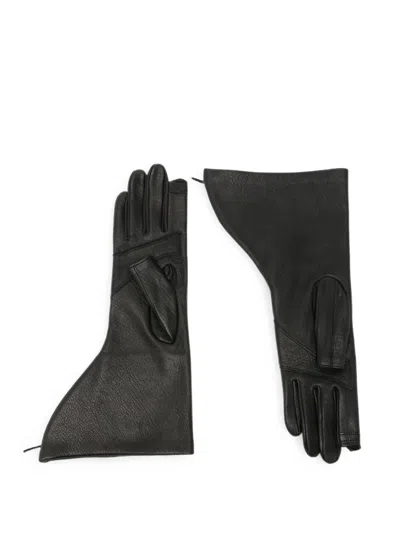 Rick Owens Asymmetric Leather Gloves In Black