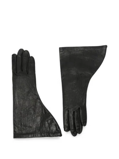 Rick Owens Asymmetric Leather Gloves In Black