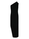 Rick Owens Athena Long Black Ribbed One Shoulder Dress In Wool In Black