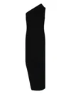 Rick Owens Athena Long Black Ribbed One Shoulder Dress In Wool In Black  