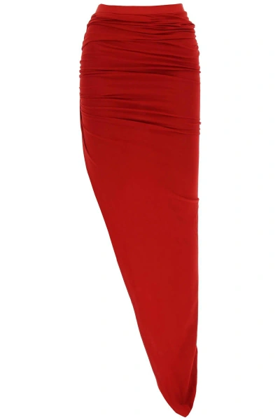 Rick Owens Asymmetric Maxi Skirt In Jersey In Red