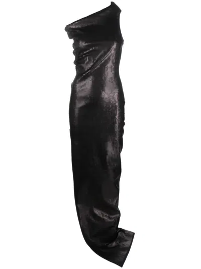 RICK OWENS ASYMMETRIC-NECK SEQUINNED MAXI DRESS
