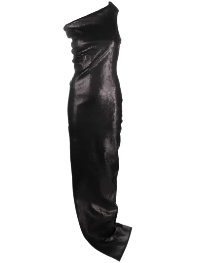 RICK OWENS ASYMMETRIC-NECK SEQUINNED MAXI DRESS
