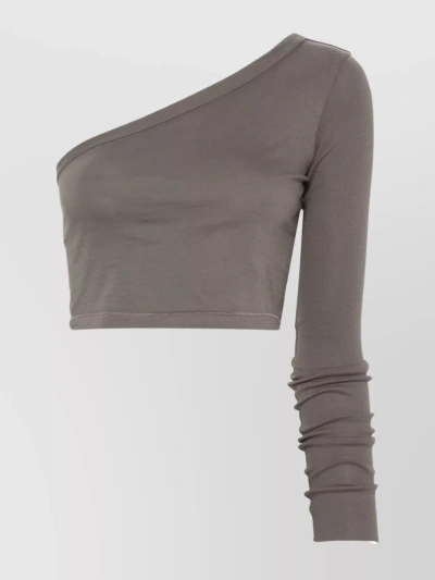 Rick Owens Asymmetric Off-shoulder Ribbed Top In Gray