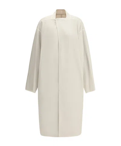 Rick Owens Asymmetric-overlap Long Coat In White