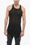 Rick Owens Black Tank Top With Curved Hem In Cotton Man
