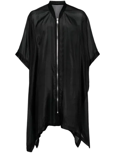 Rick Owens Asymmetric Silk-habotai Coat In Black