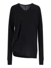 Rick Owens V-neckline Long Sleeves Asymmetric Hem Soft Texture In Black
