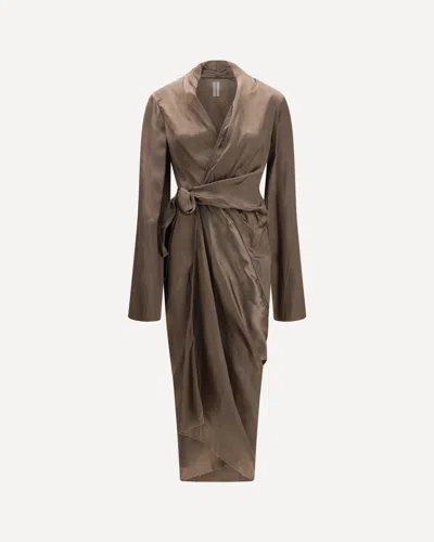 Rick Owens Asymmetric Wrap Dress With Knot Fastening In Brown
