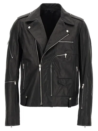 RICK OWENS RICK OWENS ASYMMETRIC ZIP FRONT BLACK LEATHER JACKET