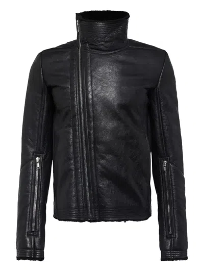 Rick Owens Asymmetric-zip Shearling Jacket In Black