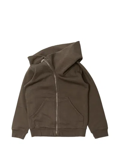 Rick Owens Kids' Asymmetric Zip-up Hoodie In Brown