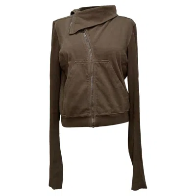 Pre-owned Rick Owens Asymmetric Zip-up Sweatshirt In Brown Cotton