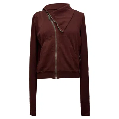 Pre-owned Rick Owens Asymmetric Zip-up Sweatshirt In Burgundy Cotton
