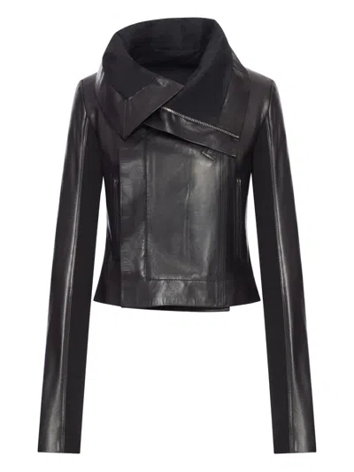 Rick Owens Motorcycle Jacket Asymmetrical Collar In Black