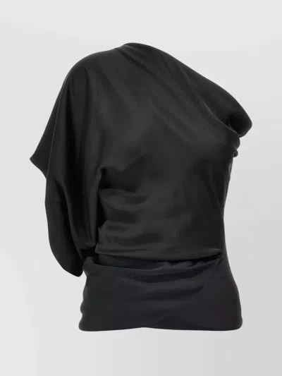 Rick Owens Asymmetrical Draped One Shoulder Satin Curls In Black