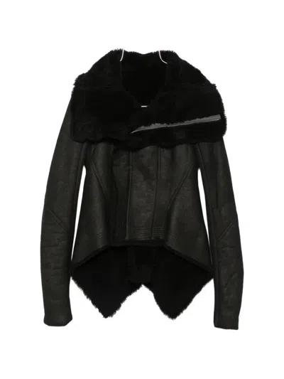 Rick Owens Asymmetrical Hem Foldable High-neck Lamb Leather Jacket With Front Zip In Nero