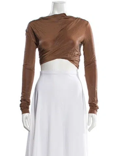 Pre-owned Rick Owens Asymmetrical Long Sleeve Crop Top In Brown