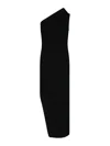 Rick Owens Athena Long Black Ribbed One Shoulder Dress In Wool In Black