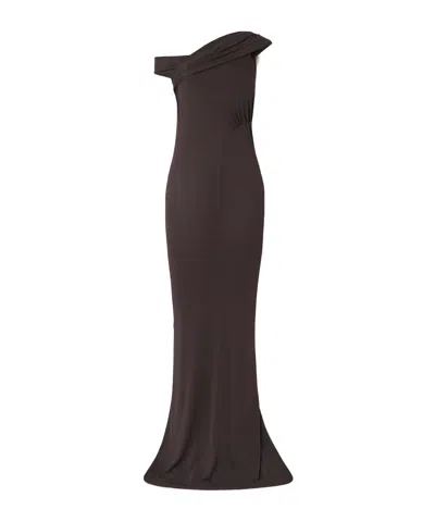 Rick Owens Asymmetrical Patchwork Pleated Knit Dress In Brown