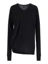 Rick Owens V-neckline Long Sleeves Asymmetric Hem Soft Texture In Black