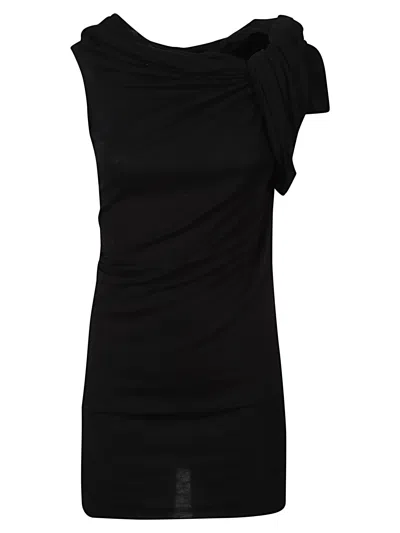 Rick Owens Asymmetrical Sleeve Gathered Top In Black