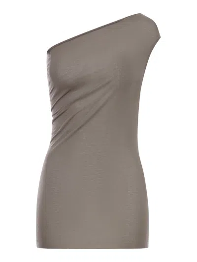 Rick Owens Athena Top With Asymmetric Sleeves In Brown