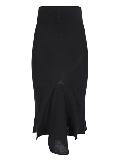 Rick Owens Asymmetrical Wool Midi Skirt In Black