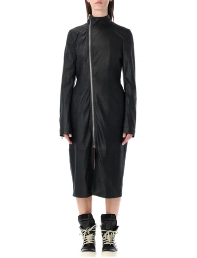 Rick Owens Asymmetrical Zip High-neck Leather Coat In Black