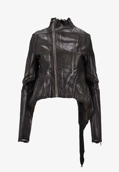 Rick Owens Asymmetrical Zip-front Jacket In Brown