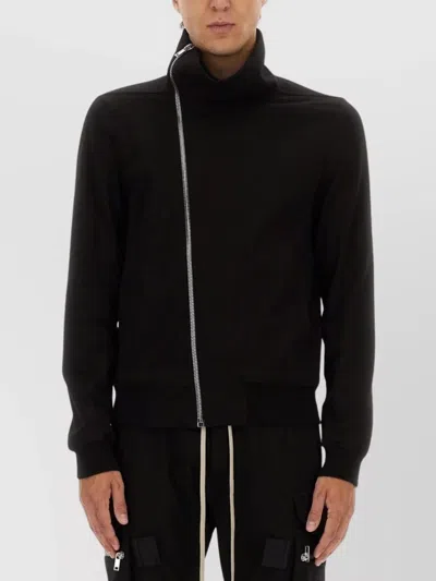 RICK OWENS ASYMMETRICAL ZIPPERED SWEATSHIRT WITH HIGH COLLAR