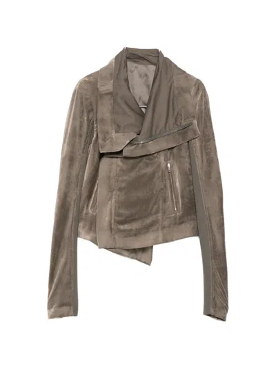 Rick Owens Asymmetric-zip Velvet Jacket In Brown