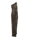 Rick Owens Athena Arrowhead Brown Asymmetric Long Dress With Ruched Neckline And Side Single Slit In Viscose Bl In Multi