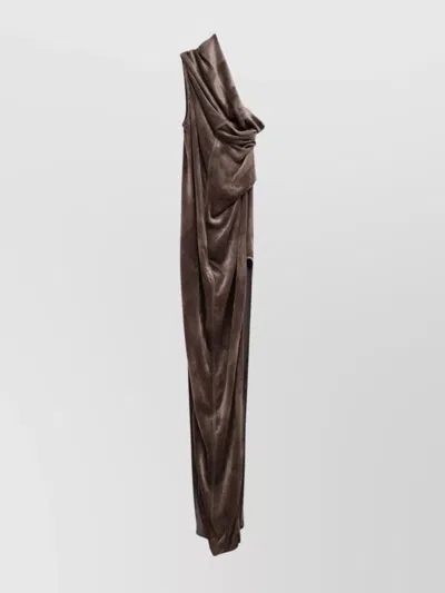 RICK OWENS ATHENA ARROWHEAD GOWN DRAPED ONE-SHOULDER VELVET SLIT