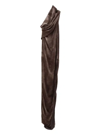 Rick Owens Black Athena Arrowhead Viscose-silk Maxi Dress In Brown