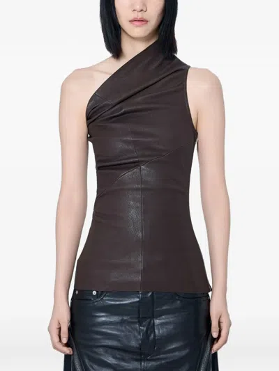 Rick Owens Athena Asymmetric Panelled Top In Brown