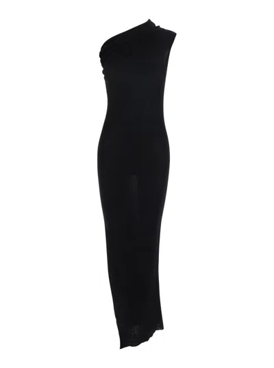 Rick Owens 'athena' Black Dress With Front Neckline And Side Slit In Fabric Woman