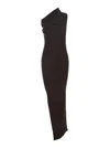 Rick Owens 'athena' Brown Ribbed Knit Sleeveless Asymmetric Long Dress With Wide Neckline In Viscose Blend Woma In Brown