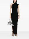 Rick Owens Athena Long Black Ribbed One Shoulder Dress In Wool In Black