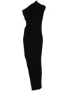 Rick Owens Athena Long Black Ribbed One Shoulder Dress In Wool In Black